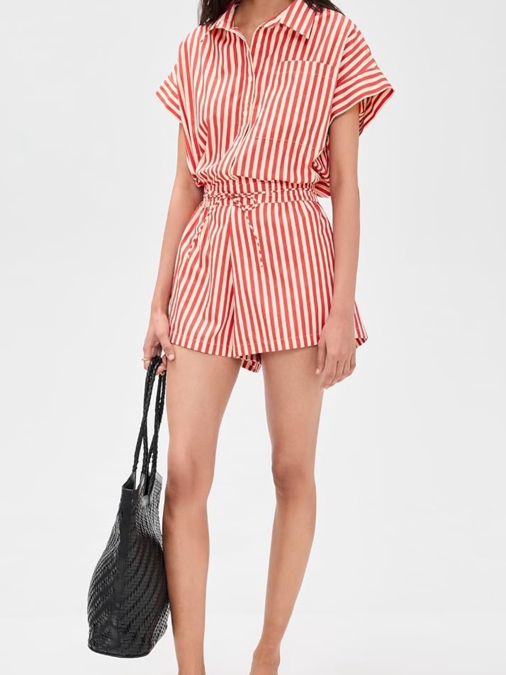 Faithfull the Brand Red & Cream Striped Short Jumpsuit - size 4 NWOT